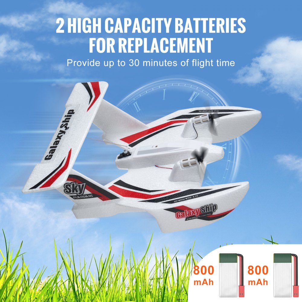 VEVOR RC Plane, 2.4GHZ 3 Channel Remote Control Airplane with 6-Axis Gyro Stabilizer, Ready to Fly Amphibious Aircraft Plane Toy with 2 Batteries, Easy to Fly RC Glider for Adults Kids Beginners Boys