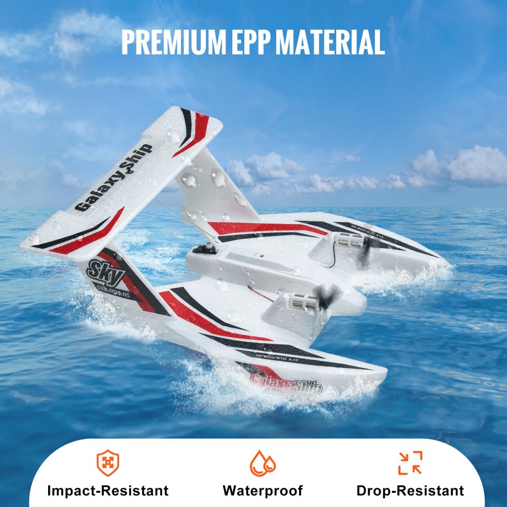 VEVOR RC Plane, 2.4GHZ 3 Channel Remote Control Airplane with 6-Axis Gyro Stabilizer, Ready to Fly Amphibious Aircraft Plane Toy with 2 Batteries, Easy to Fly RC Glider for Adults Kids Beginners Boys