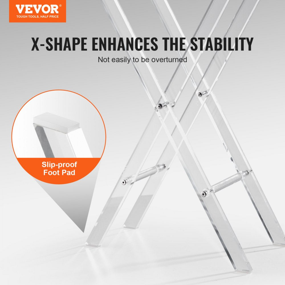 VEVOR Acrylic Folding Tray Table, Acrylic End Table with Folding X Leg, Clear Acrylic Side Table for Coffee, Drink, Food, Snack used in Living Room, Bedroom, and Study
