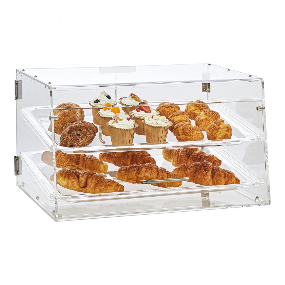 VEVOR Pastry Display Case, 2-Tier Commercial Countertop Bakery Display Case, Acrylic Display Box with Rear Door Access & Removable Shelves, Keep Fresh for Donut Bagels Cake Cookie, 20.7"x13.2"x11.9"