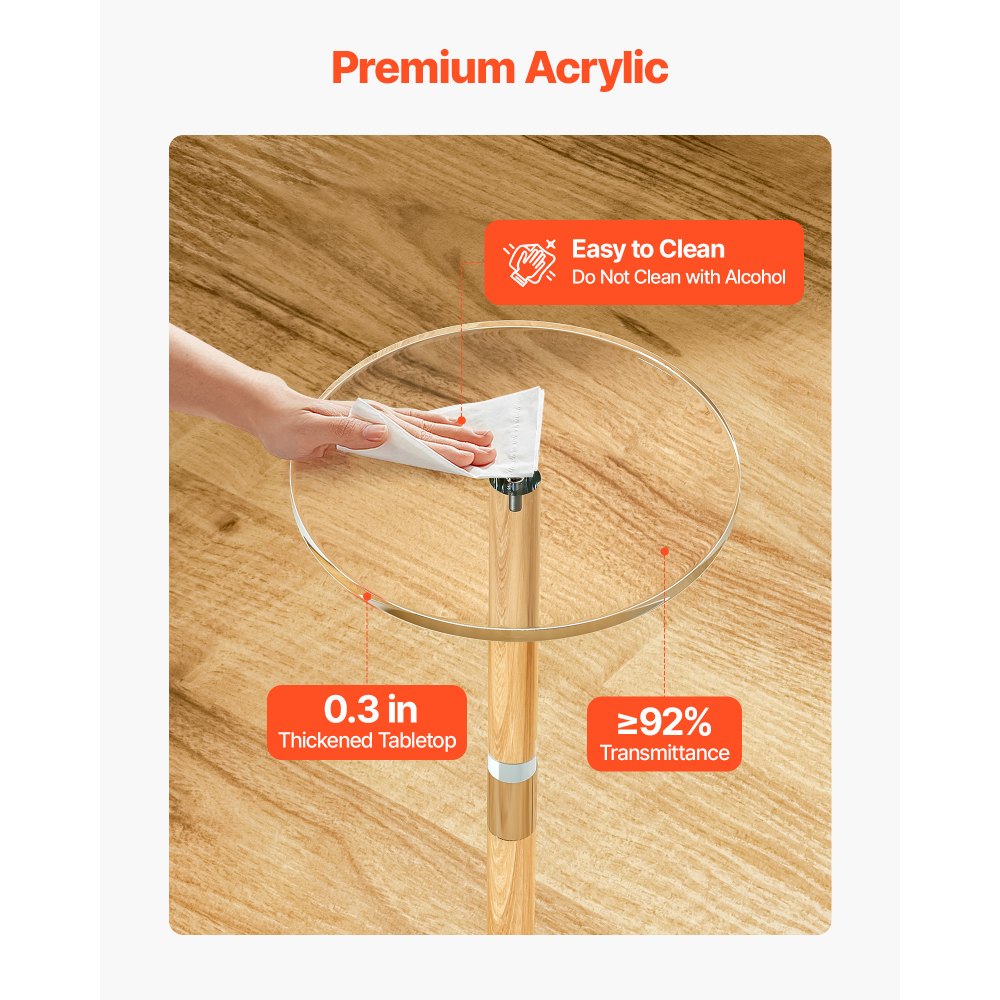 VEVOR Acrylic Drink Table, Clear End Table Round Top with Solid Post, Modern Acrylic Cake Table Stand, Transparent Side Desk for Coffee, Drink, Food, Snack, Easy Assembly, 10 x 10 x 21.3 in (Clear)