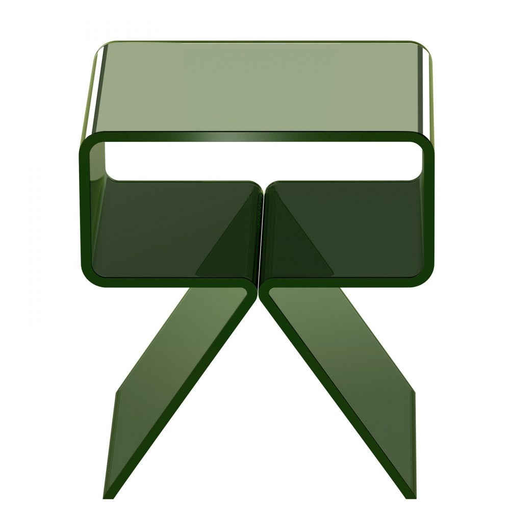VEVOR Acrylic Nightstand Side Table, Modern Clear Bedside Table with Storage Shelf, Transparent Small End Desk for Living Room, Bedroom, Home Decor, No Assembly Needed, 11.8 x 15.4 x 17 in (Green)
