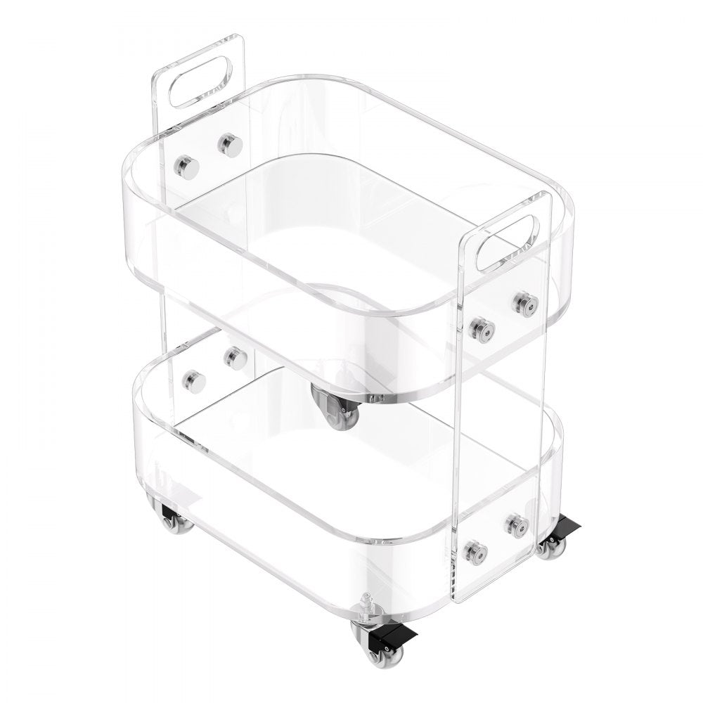 VEVOR Acrylic Table with Wheels, 2 Tiers Mobile Cart Table, Modern Rolling Acrylic Storage Desk, Clear Nightstand Side End Desk, for Living Room, Bedroom, Bar, Office, 12 x 16.3 x 18.9 in (Clear)