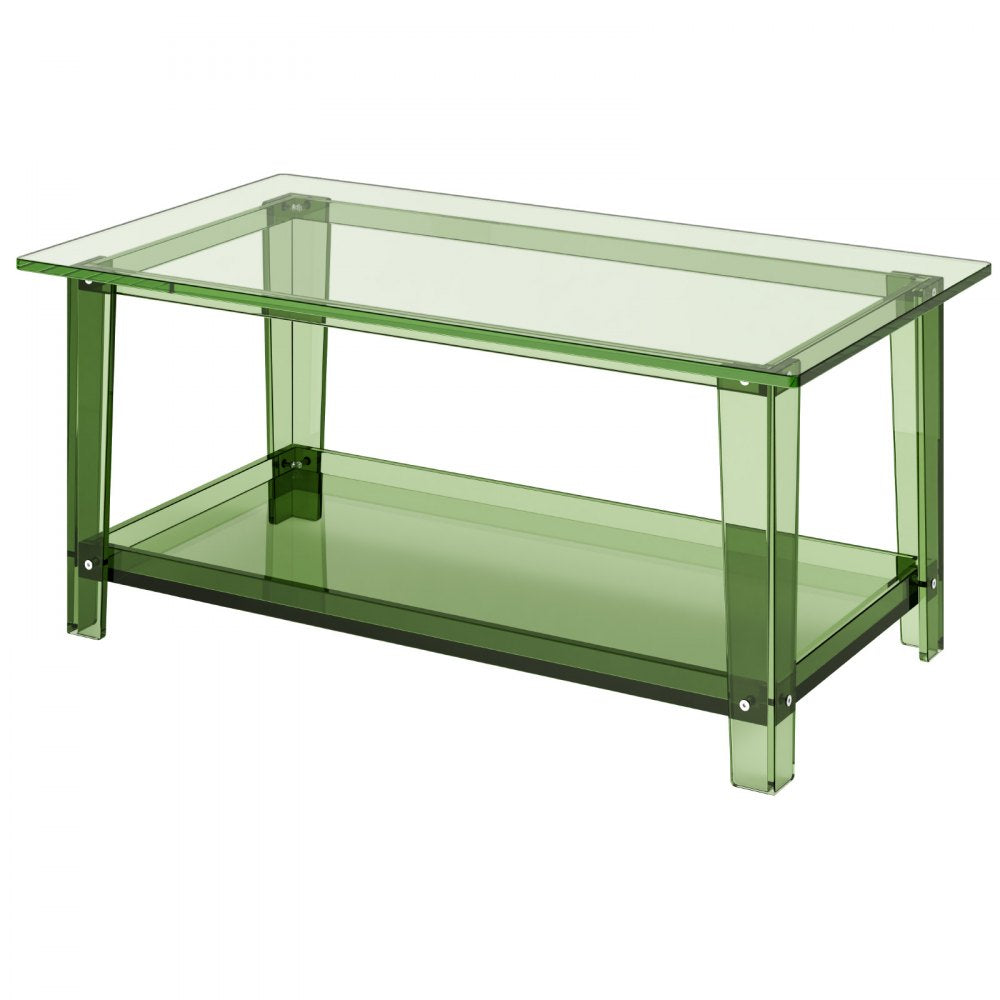 VEVOR Acrylic Coffee Table, 2 Tiers Center Table with Storage Shelf, Modern Rectangle Acrylic Coffee Desk, Ideal for Dining Room, Kitchen Island, Restaurant, Office, 19.7 x 31.5 x 15.7 in (Green)