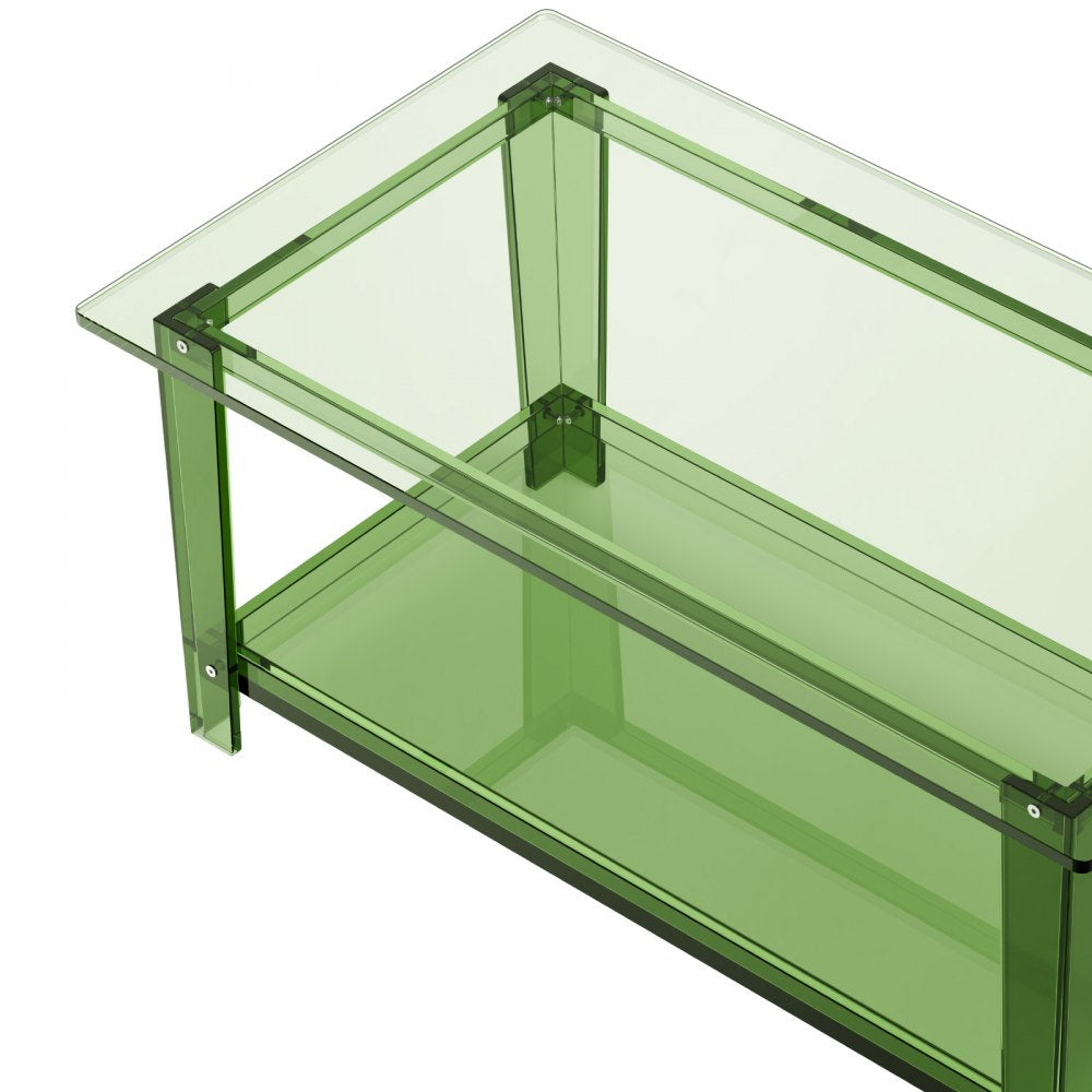 VEVOR Acrylic Coffee Table, 2 Tiers Center Table with Storage Shelf, Modern Rectangle Acrylic Coffee Desk, Ideal for Dining Room, Kitchen Island, Restaurant, Office, 19.7 x 31.5 x 15.7 in (Green)