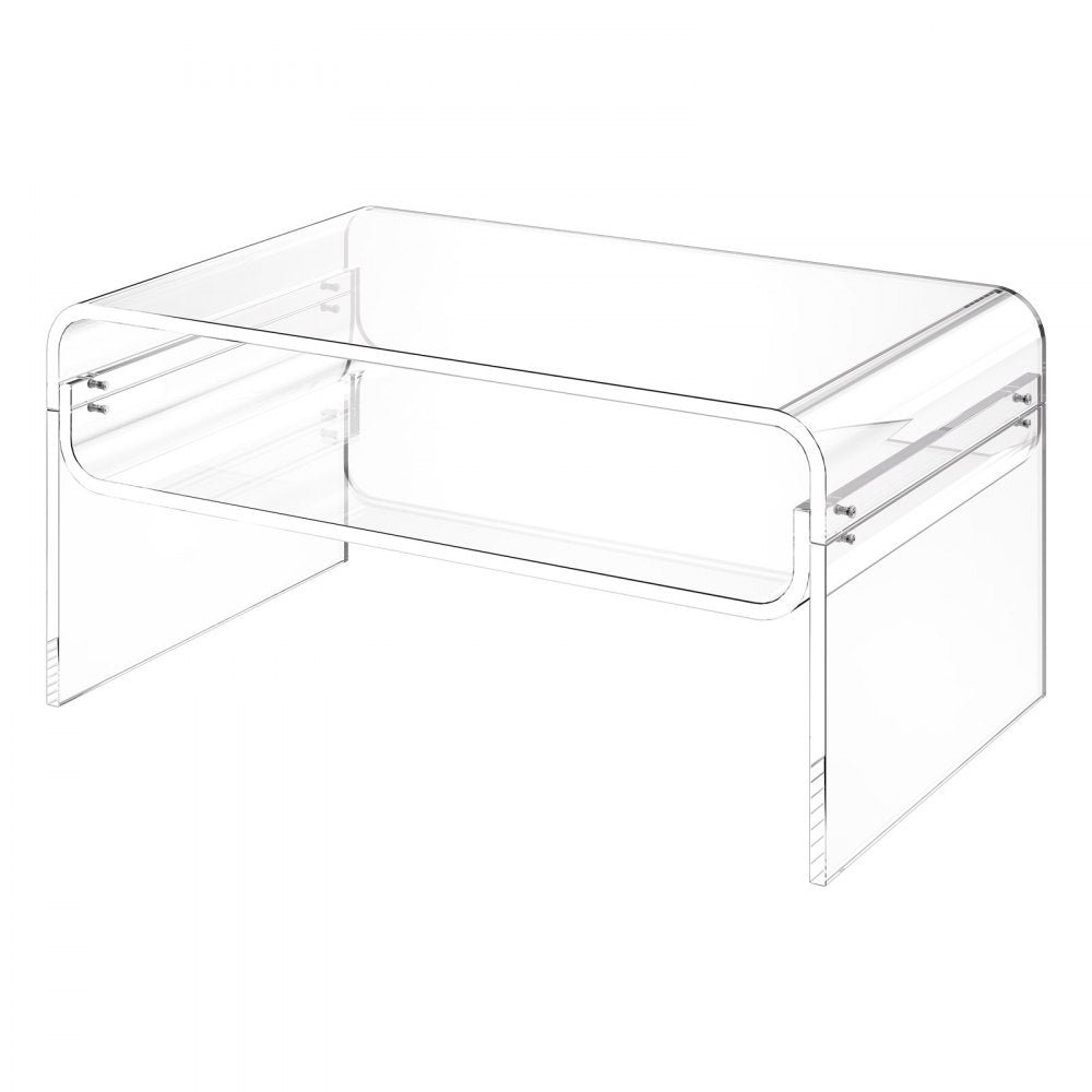 VEVOR Acrylic Coffee Table, 2 Tiers Center Table with Storage Shelf, Modern Rectangle Acrylic Coffee Desk, Ideal for Dining Room, Kitchen Island, Restaurant, Office, 19.7 x 31.5 x 15 in (Clear)