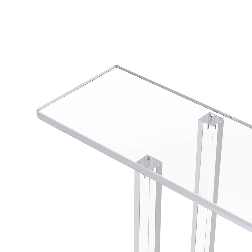 VEVOR Acrylic Console Table, 2 Tiers Narrow Side Desk with Bottom Open Storage, Modern Rectangle Acrylic End Table, Transparent Entry Desk for Foyer, Hallway, Living Room, 7.6 x 39.4 x 31.5 in (Clear)