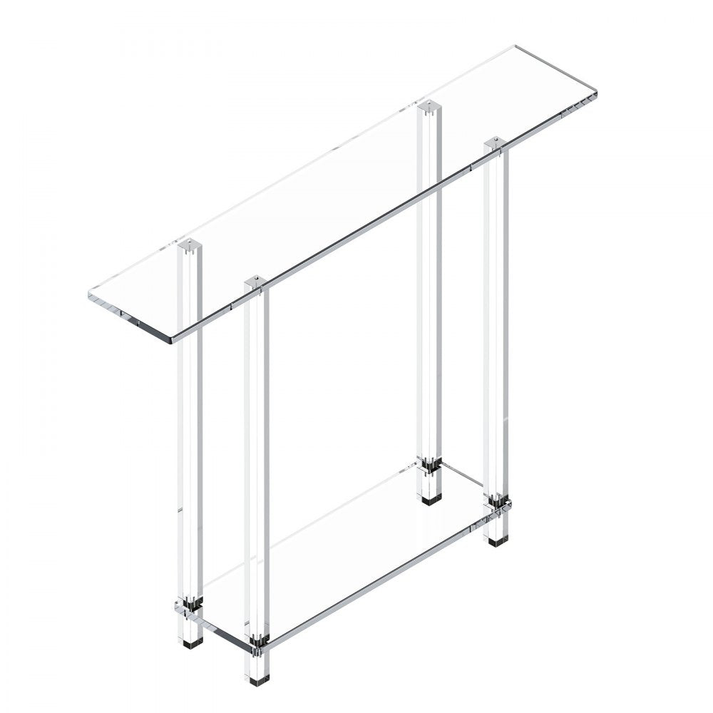 VEVOR Acrylic Console Table, 2 Tiers Narrow Side Desk with Bottom Open Storage, Modern Rectangle Acrylic End Table, Transparent Entry Desk for Foyer, Hallway, Living Room, 7.6 x 39.4 x 31.5 in (Clear)