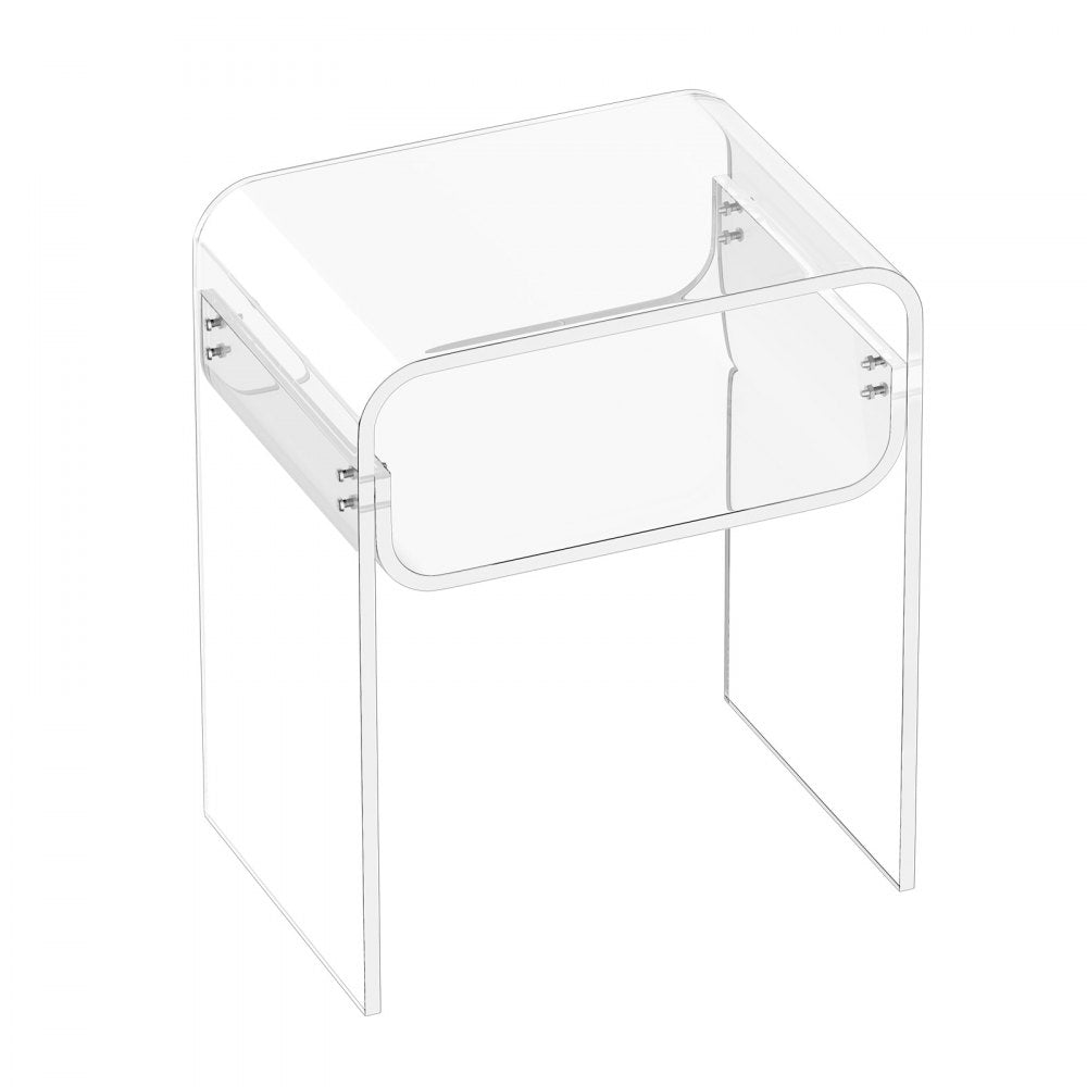 VEVOR Acrylic Side Table, 2 Tiers Clear Bedside Table with Storage Shelf, Modern Rectangle Acrylic End Desk, Transparent Thick Nightstand for Bedroom, Living Room, Study, 11.8 x 15.7 x 19.7 in (Clear)