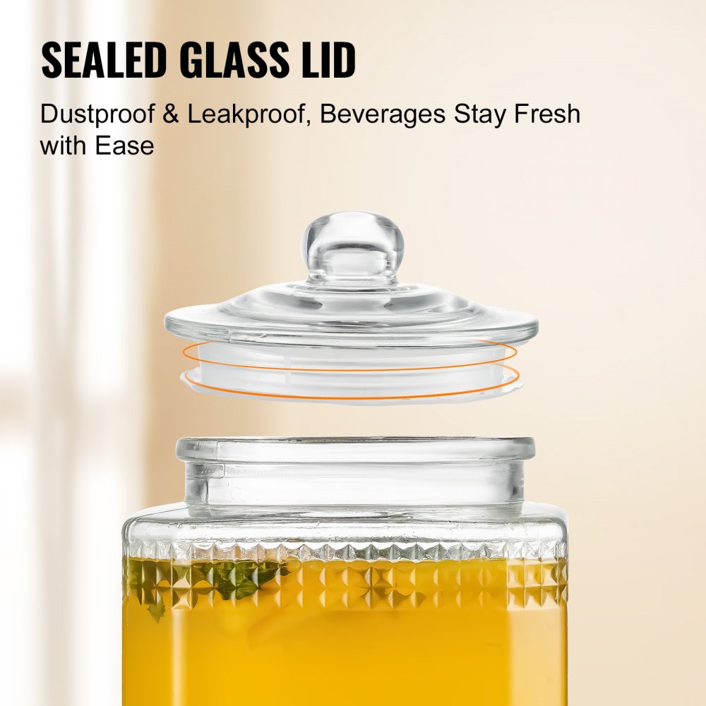 VEVOR Beverage Dispenser, 1.5 Gallon Drink Dispensers for Parties, 2PC,Glass Juice Dispenser with Stand, Stainless Steel Spigot, Iced Tea Lemonade Juice Water Dispenser, for Restaurants, Hotels, Parti
