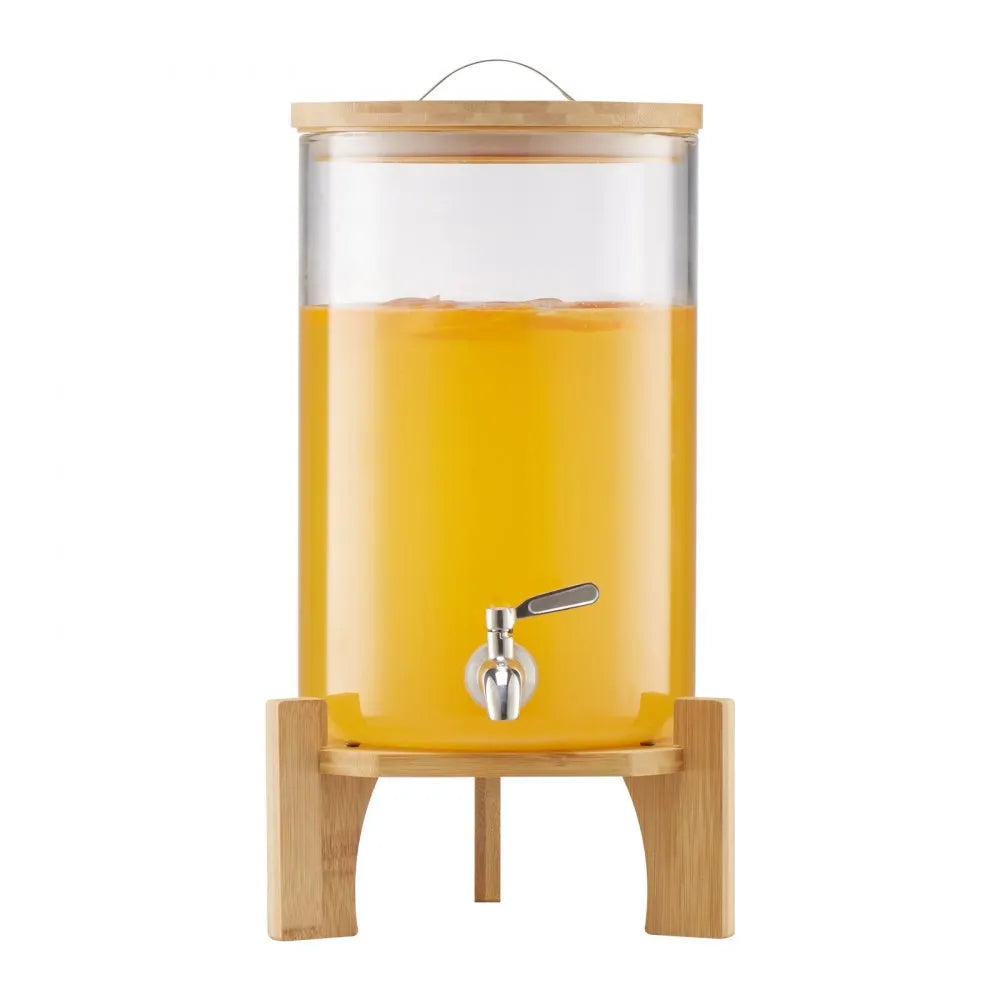 VEVOR Beverage Dispenser, 2.2 Gallon Drink Dispensers for Parties, Glass Juice Dispenser with Wood Stand, Stainless Steel Spigot, Iced Tea Lemonade Juice Water Dispensers for Parties