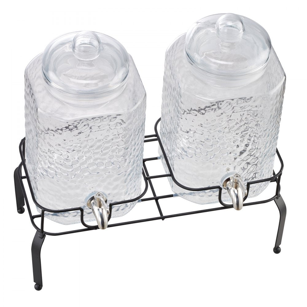 VEVOR Beverage Dispenser, 2 Pack 1.5 Gallon Drink Dispensers for Parties, Glass Juice Dispenser with Metal Stand, Stainless Steel Spigot, Iced Tea Lemonade Juice Water Dispensers for Parties