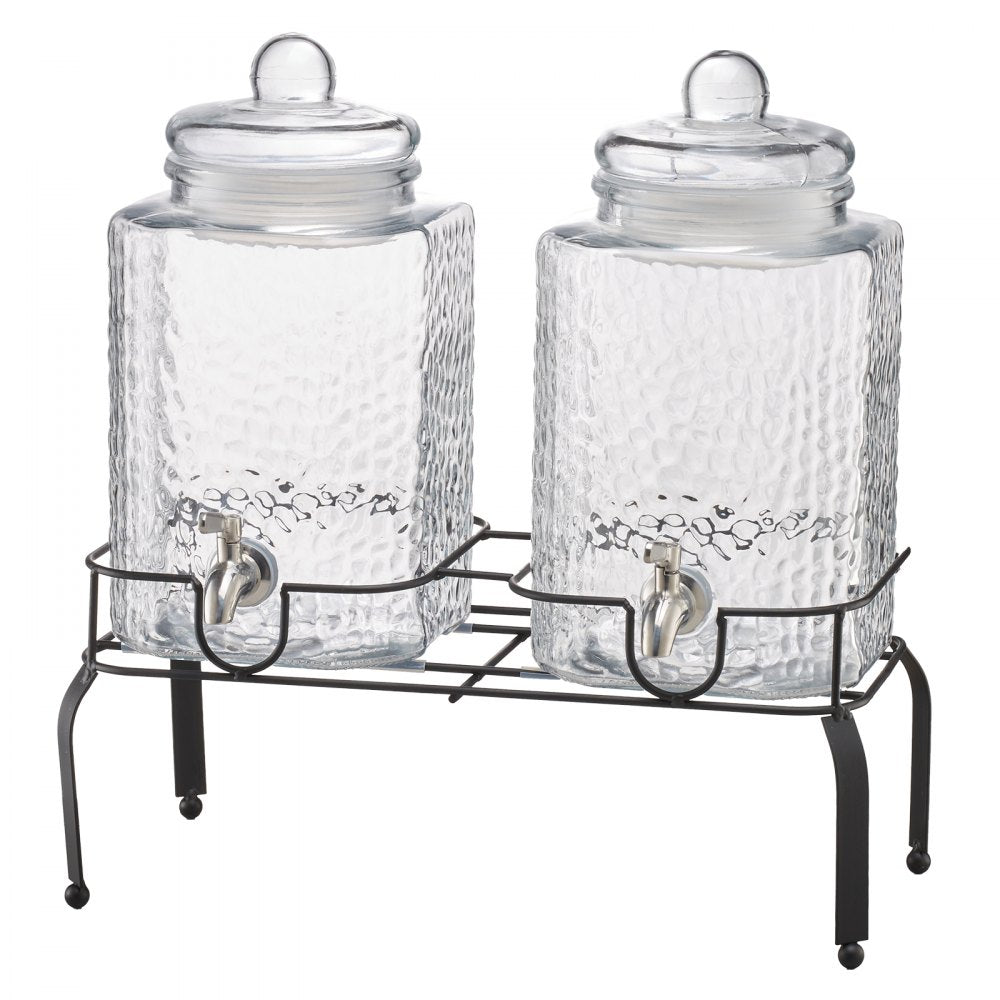 VEVOR Beverage Dispenser, 2 Pack 1.5 Gallon Drink Dispensers for Parties, Glass Juice Dispenser with Metal Stand, Stainless Steel Spigot, Iced Tea Lemonade Juice Water Dispensers for Parties