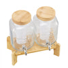 VEVOR Beverage Dispenser, 2 Pack 1 Gallon Drink Dispensers for Parties, Glass Juice Dispenser with Wood Stand, Stainless Steel Spigot, Infuser, Iced Tea Lemonade Juice Water Dispensers for Parties