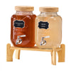 VEVOR Beverage Dispenser, 2 Pack 1 Gallon Drink Dispensers for Parties, Glass Juice Dispenser with Wood Stand, Stainless Steel Spigot, Infuser, Iced Tea Lemonade Juice Water Dispensers for Parties