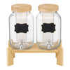 VEVOR Beverage Dispenser, 2 Pack 1 Gallon Drink Dispensers for Parties, Glass Juice Dispenser with Wood Stand, Stainless Steel Spigot, Infuser, Iced Tea Lemonade Juice Water Dispensers for Parties