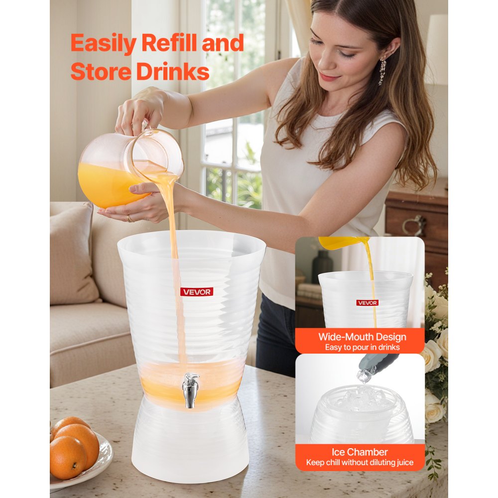 VEVOR Beverage Dispenser, 2.64 Gallon Drink Dispenser for Parties, Plastic Juice Dispensers with Spigot Ice Chamber, Iced Tea Lemonade Juice Water Dispensers, for Restaurants, Hotels, Parties