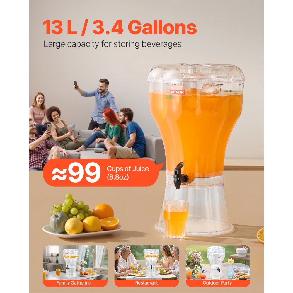 VEVOR Beverage Dispenser, 3.4 Gallon Drink Dispenser for Parties, Plastic Juice Dispensers with No-Drip Spigot, Iced Tea Lemonade Juice Water Dispensers, for Restaurants, Hotels, Parties