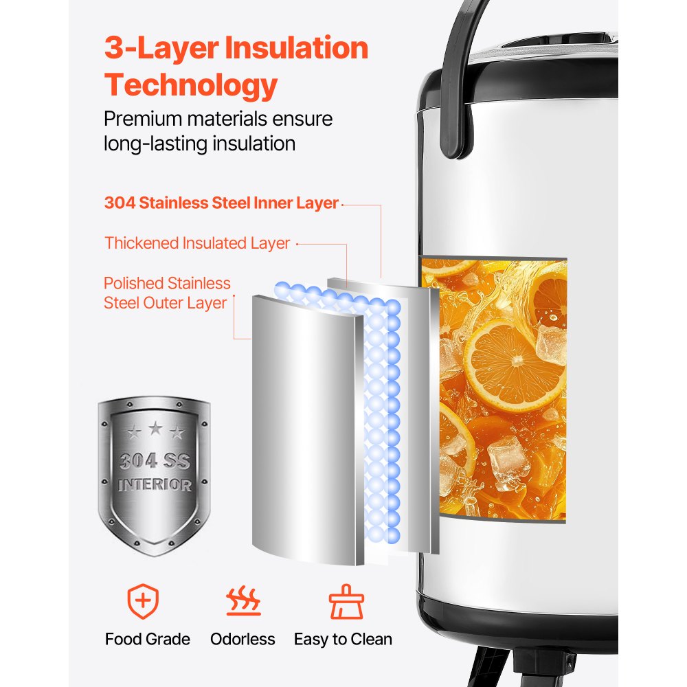 VEVOR Insulated Beverage Dispenser, 3.2 Gal/12L Stainless Steel Thermal Drink Server with Spigot & Temp Display, Suitable for Hot and Cold Drinks, for Tea Coffee Water in Cafes & Restaurants, 2 Pack