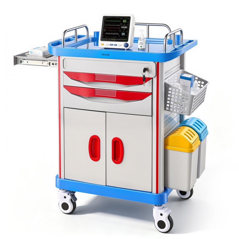 Vevor Medical Cart Mobile Trolley with Cabinet and 2 Drawers New