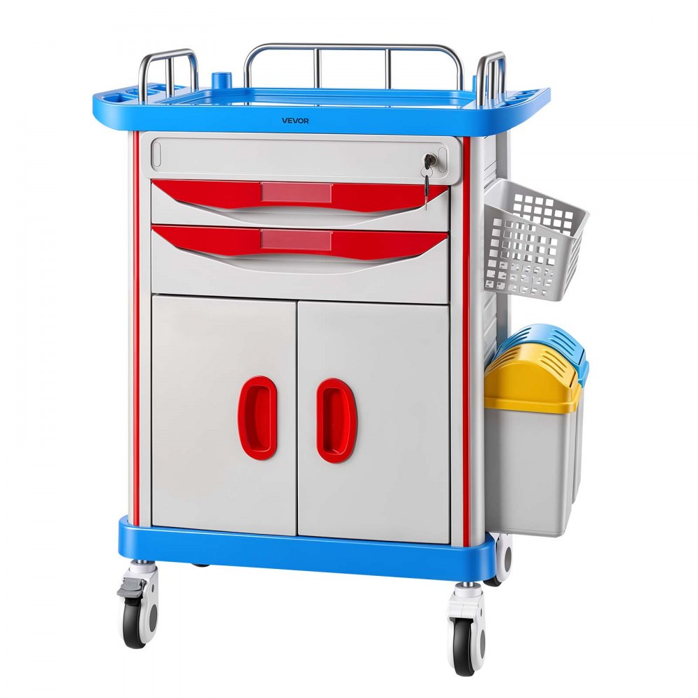 VEVOR Medical Cart 242.51 lbs Max Load Medical Trolley Cart with Cabinet, for Hospital, Clinic, Laboratory, Stable Support, with 2 Drawers, Silent Rolling Trolley with 360° Swivel Lockable Wheels