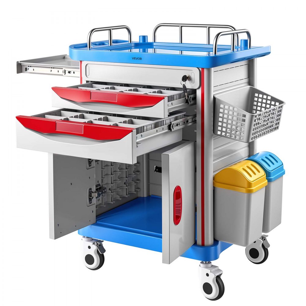 VEVOR Medical Cart 242.51 lbs Max Load Medical Trolley Cart with Cabinet, for Hospital, Clinic, Laboratory, Stable Support, with 2 Drawers, Silent Rolling Trolley with 360° Swivel Lockable Wheels