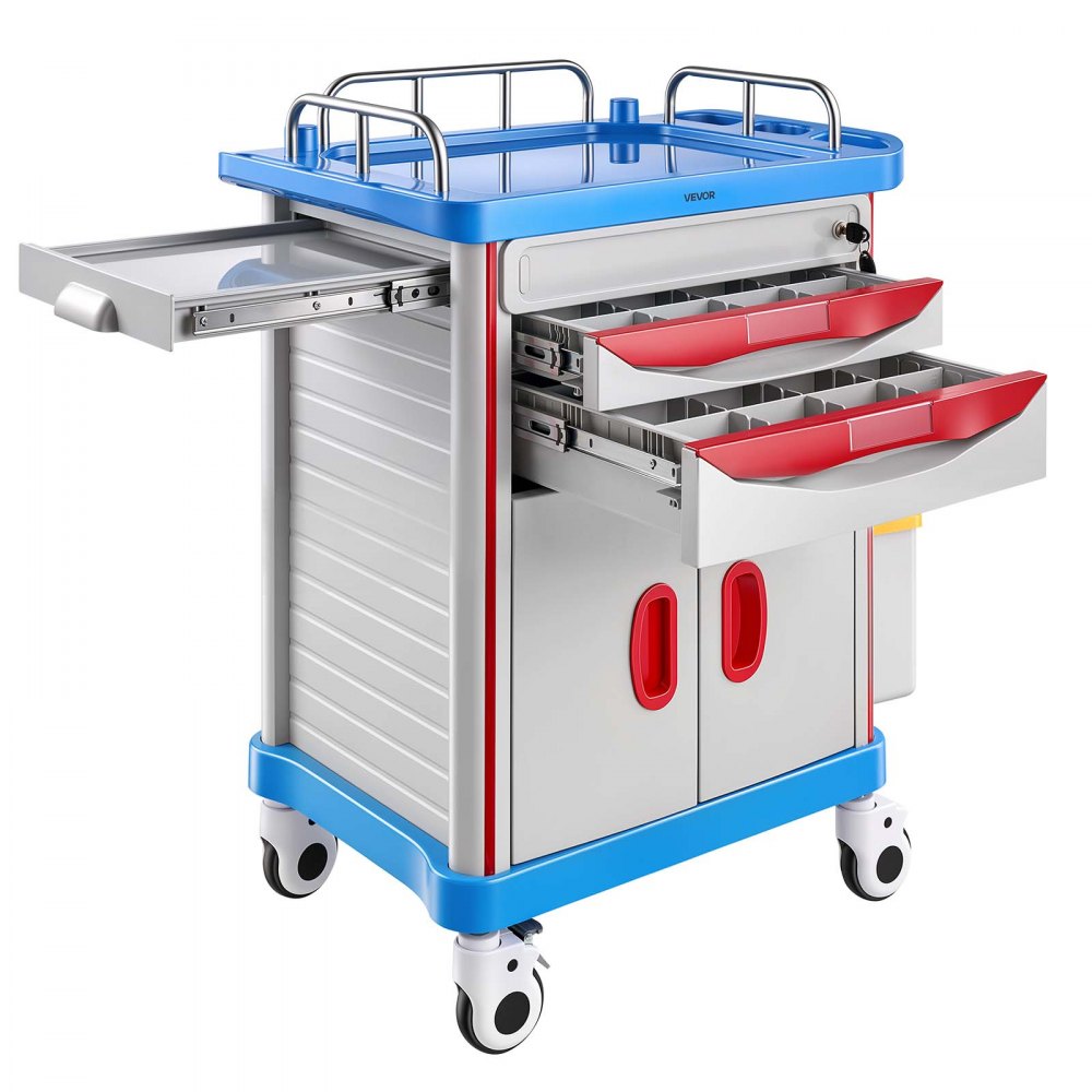 VEVOR Medical Cart 242.51 lbs Max Load Medical Trolley Cart with Cabinet, for Hospital, Clinic, Laboratory, Stable Support, with 2 Drawers, Silent Rolling Trolley with 360° Swivel Lockable Wheels