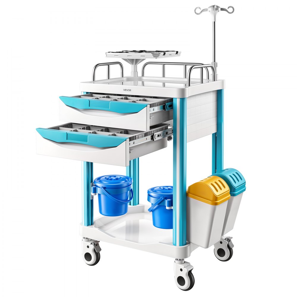 VEVOR Medical Cart 242.51 lbs Max Load Medical Trolley Cart with 2 Drawers, for Hospital, Clinic, Laboratory, Stable Support, Silent Rolling Trolley with 360° Swivel Lockable Wheels, Organized Storage
