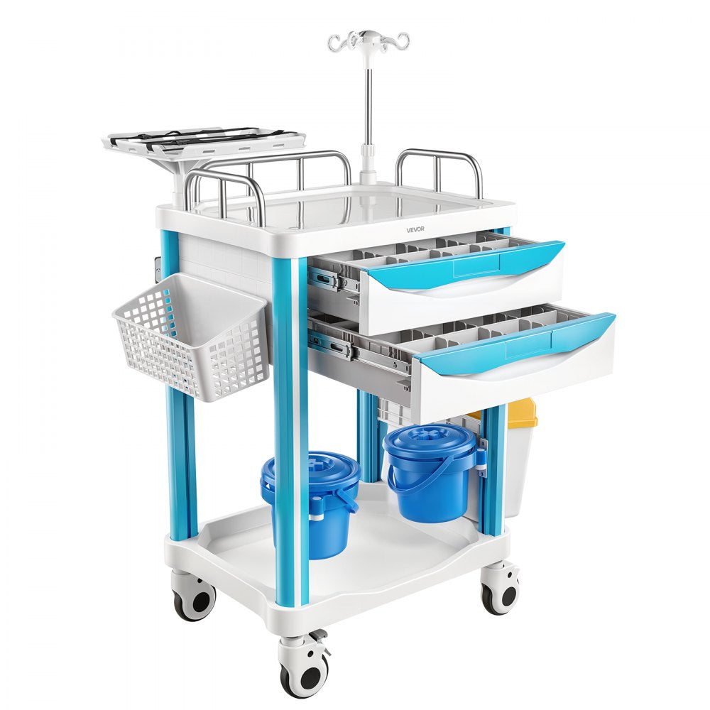 VEVOR Medical Cart 242.51 lbs Max Load Medical Trolley Cart with 2 Drawers, for Hospital, Clinic, Laboratory, Stable Support, Silent Rolling Trolley with 360° Swivel Lockable Wheels, Organized Storage