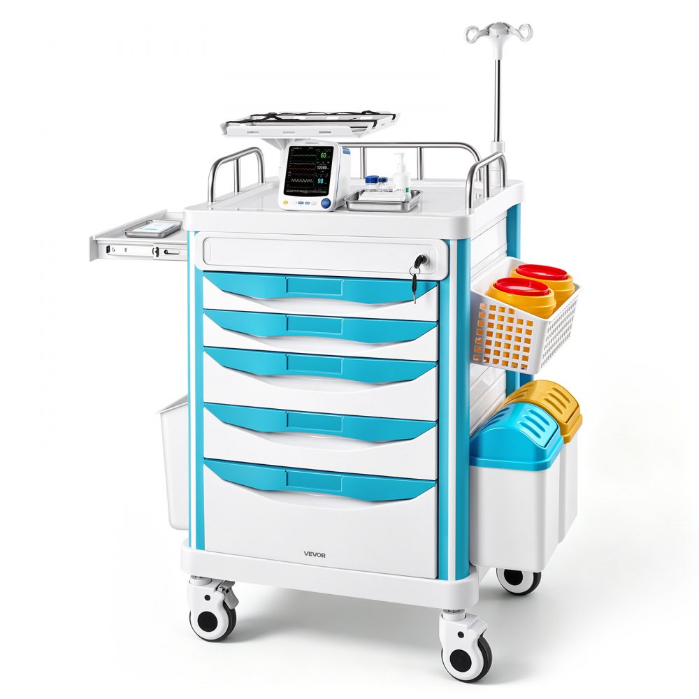 VEVOR Medical Cart 242.51 lbs Max Load Medical Trolley Cart with 5 Drawers, for Hospital, Clinic, Laboratory, Stable Support, Silent Rolling Trolley with 360° Swivel Lockable Wheels, Organized Storage