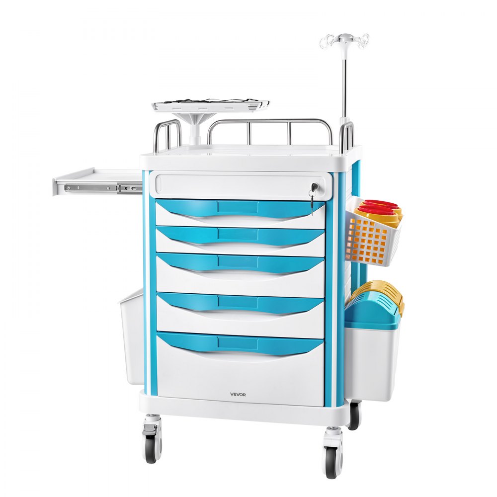 VEVOR Medical Cart 242.51 lbs Max Load Medical Trolley Cart with 5 Drawers, for Hospital, Clinic, Laboratory, Stable Support, Silent Rolling Trolley with 360° Swivel Lockable Wheels, Organized Storage
