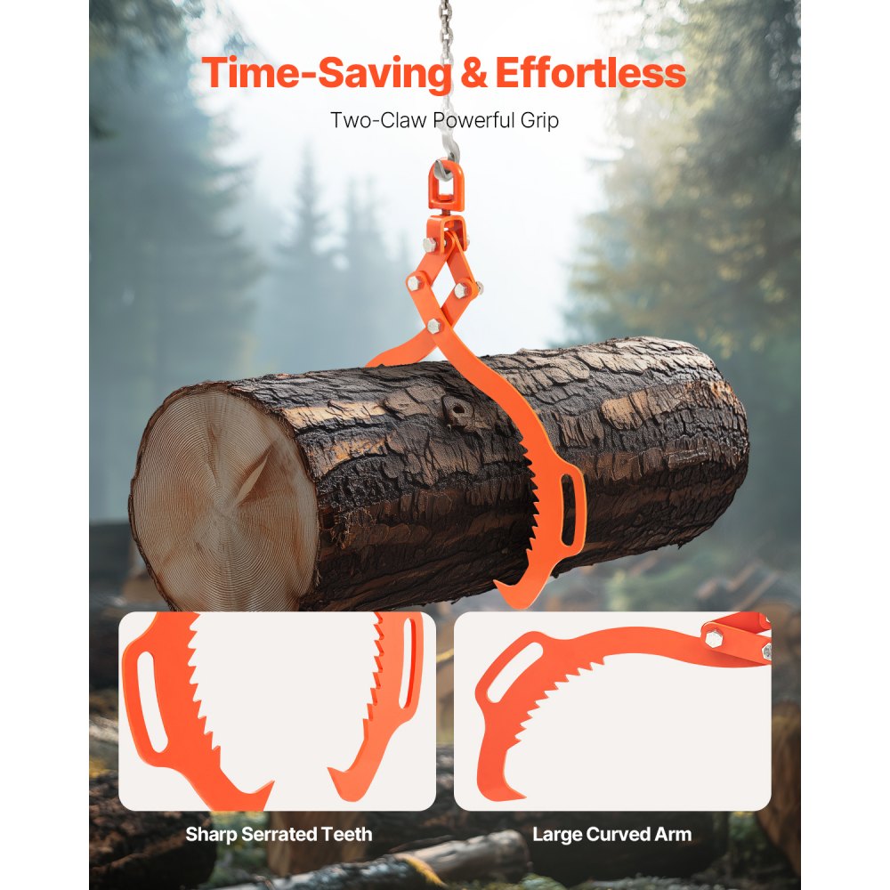 VEVOR 28in Log Lifting Tongs, 2-Claw Log Tongs, Heavy Duty Steel Log Grapple, 1100LBS Lifting Capacity, Swivel Log Graper Timber, Eagle Claw Design, Log Skidding Tongs for Trucks, Tractors, Forklifts