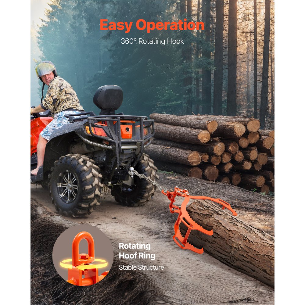 VEVOR 28in Log Lifting Tongs, 4-Claw Log Tongs, Heavy Duty Steel Log Grapple, 2650LBS Lifting Capacity, Swivel Log Graper Timber, Eagle Claw Design, Log Skidding Tongs for Trucks, Tractors, Forklifts