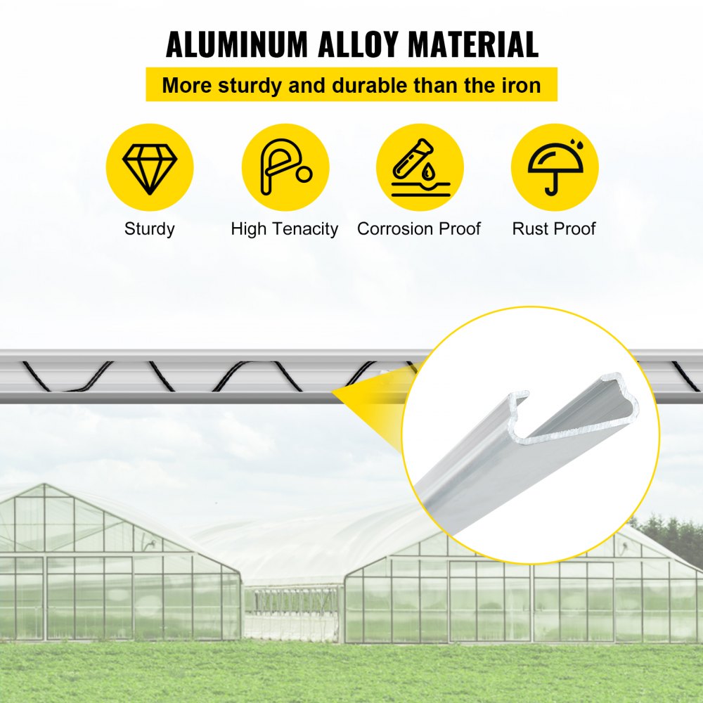 VEVOR Spring Wire and Lock Channel,6.56ft Spring Lock & U-Channel Bundle for Greenhouse, 20 Packs PE Coated Spring Wire & Aluminum Alloy Channel, Plastic Poly Film or Shade Cloth Attachment with Screw