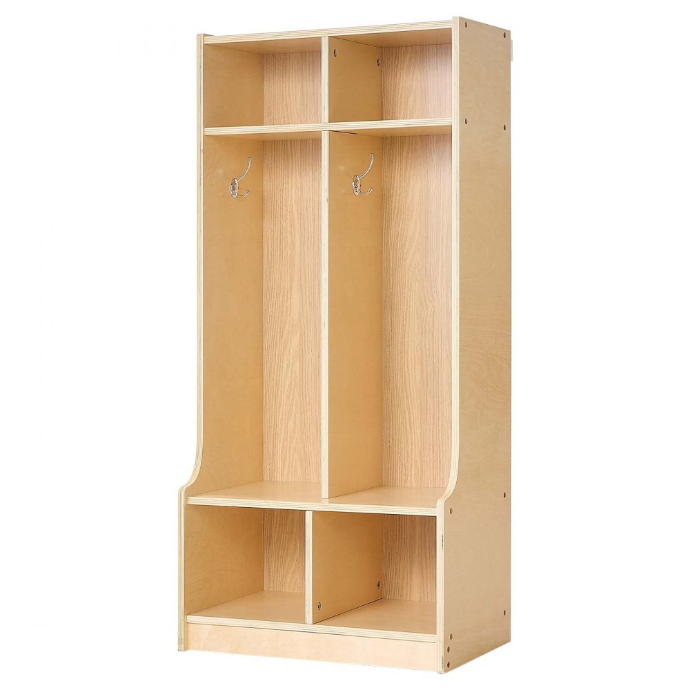 VEVOR 2-Section Kids Coat Locker, Wooden Toddler Cubby Storage Organizer with 4 Hooks & Anti-Tip Kit, Modern Kid Coat Cubbies with 4 Small Open Storage Boxes for Home, Kindergarten, Daycare, Natural