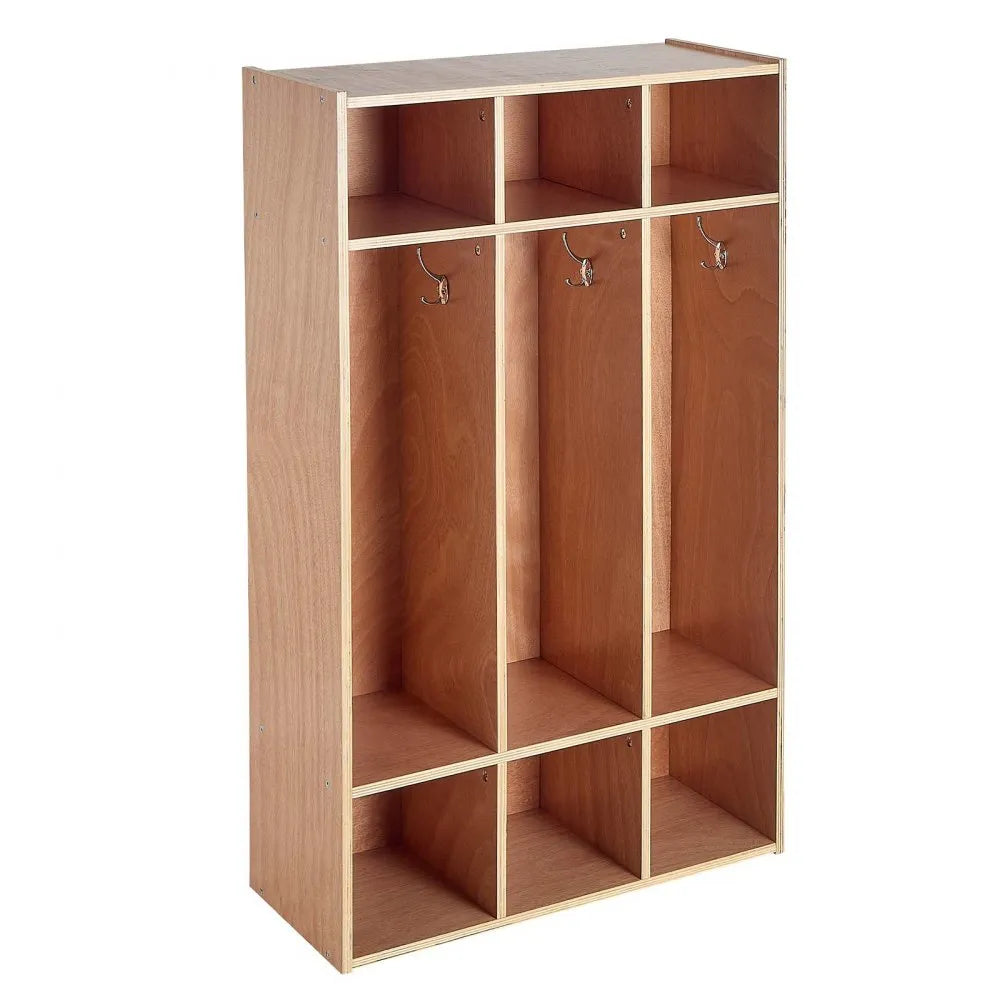 VEVOR 3-Section Kids Coat Locker, Wooden Toddler Cubby Storage Organizer with 6 Hooks & Non-Slip Mat, Modern Kid Coat Cubbies with 6 Small Open Storage Boxes for Home, Kindergarten, Daycare, Natural