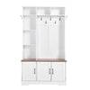VEVOR Hall Tree with Bench and Shoe Storage, 39" Wide, Entryway Hall Tree with Bench, Hanging Hooks, Storage Shelves, Adjustable Shoe Shelves, LED Light, Wooden, for Mudroom, Entryway, Hallway, White