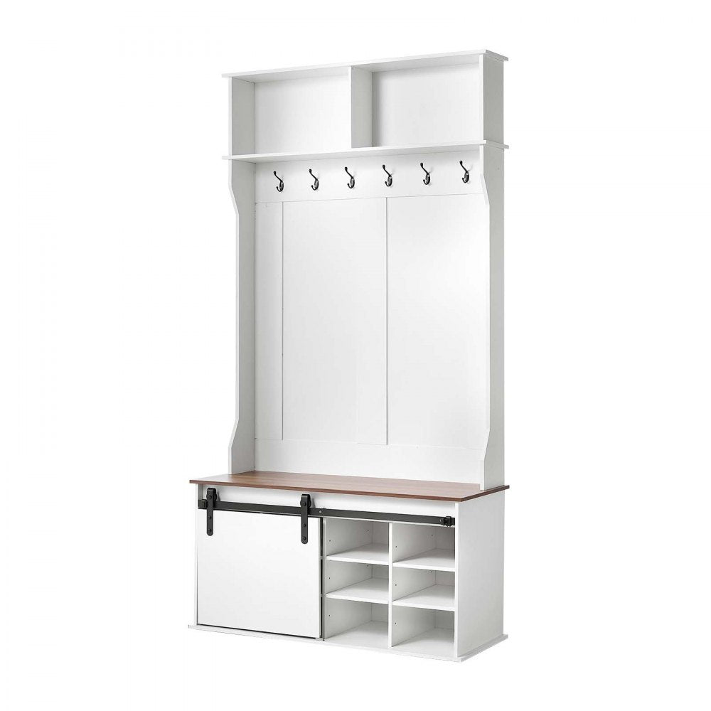 VEVOR Hall Tree with Bench and Shoe Storage, 42" Wide, Entryway Hall Tree with Bench, Hanging Hooks, Storage Shelves, Adjustable Shoe Shelves, Wooden Furniture for Mudroom, Entryway, Hallway, White