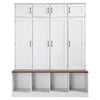 VEVOR Hall Tree with Bench and Shoe Storage, 59" Wide, 4-in-1 Entryway Hall Tree with Bench, Hanging Hooks, Storage Cabinet, and Shoe Cabinet, Wooden Furniture for Mudroom, Entryway, Hallway, White