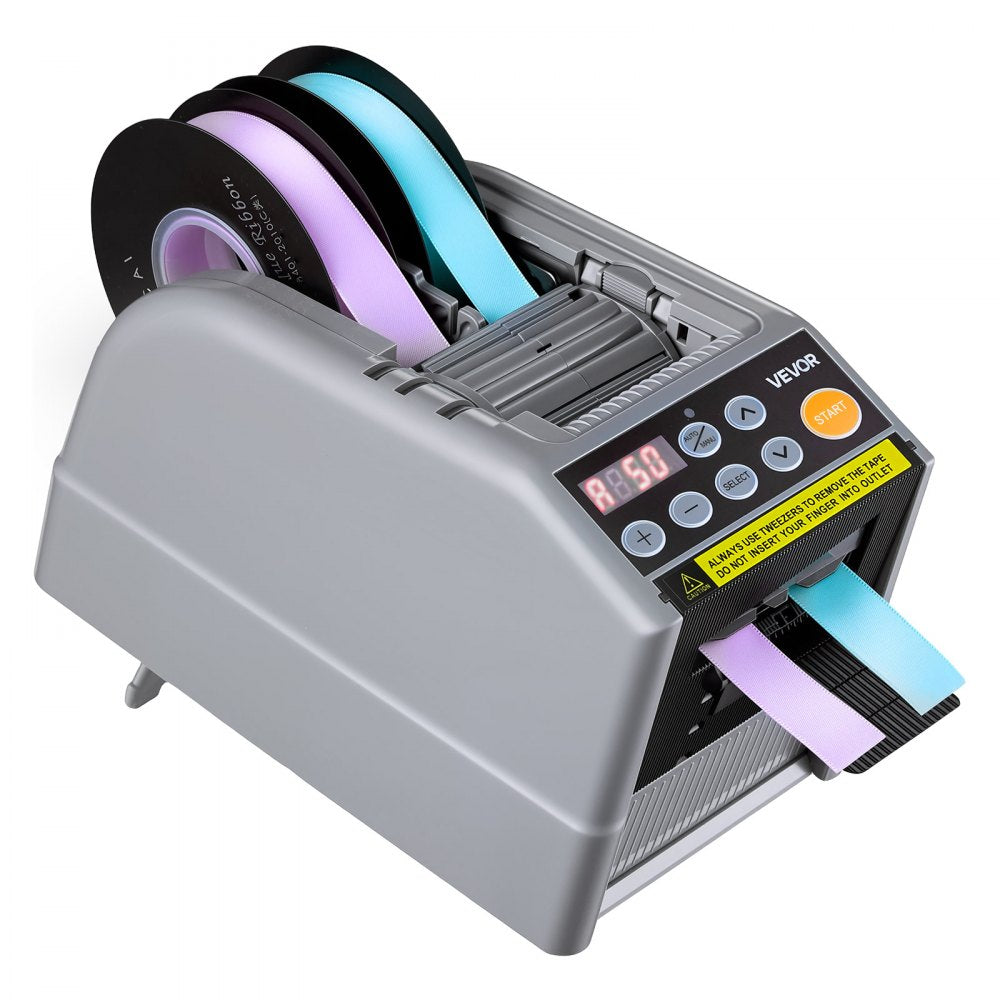 VEVOR Automatic Tape Dispenser 999mm Max Cut Length Electric Ribbon Cutter, 110V Electric Automatic Tape Cutter, Dual-Tape Capability, Fits 6–60mm Width Tape for Shipping, Packaging & Gift Wrapping