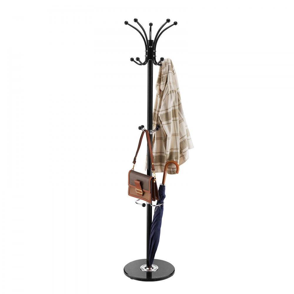 VEVOR Freestanding Coat Rack, Metal Coats Rack Stand with Umbrella Holder, Stable Marble Base & 14 Hooks, Hall Coat Tree for Entryway, Bedroom, Living Room, Stylish Coats Hanger for Hats, Scarves, Bag