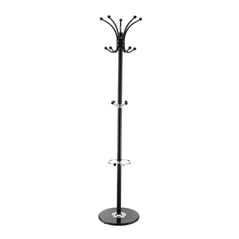 VEVOR Freestanding Coat Rack, Metal Coats Rack Stand with Umbrella Holder, Stable Marble Base & 14 Hooks, Hall Coat Tree for Entryway, Bedroom, Living Room, Stylish Coats Hanger for Hats, Scarves, Bag