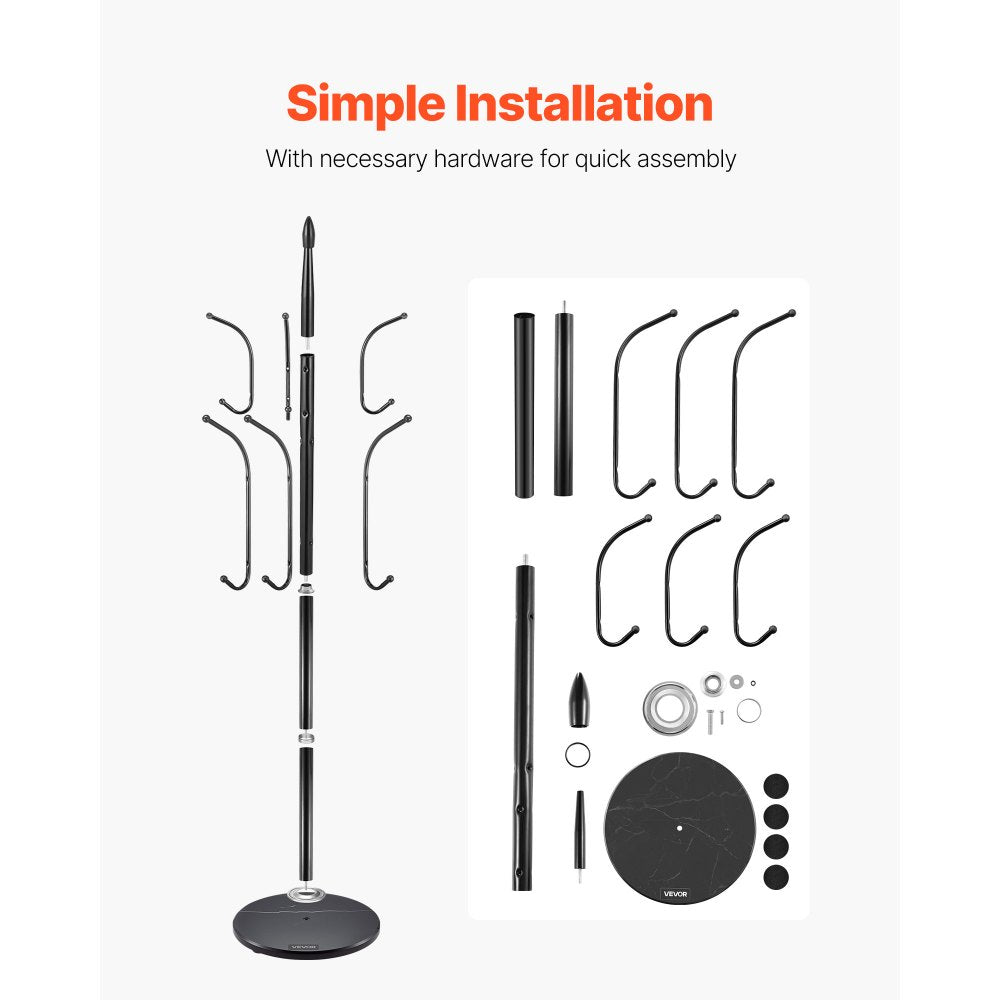 VEVOR Coat Rack Freestanding, Coats Tree Stand with Stable Marble Base & 6 Hooks, Free Standing Hall Coat Rack for Entryway, Bedroom, Office, Living Room, Modern Clothes Hanger for Coats, Hats, Bags