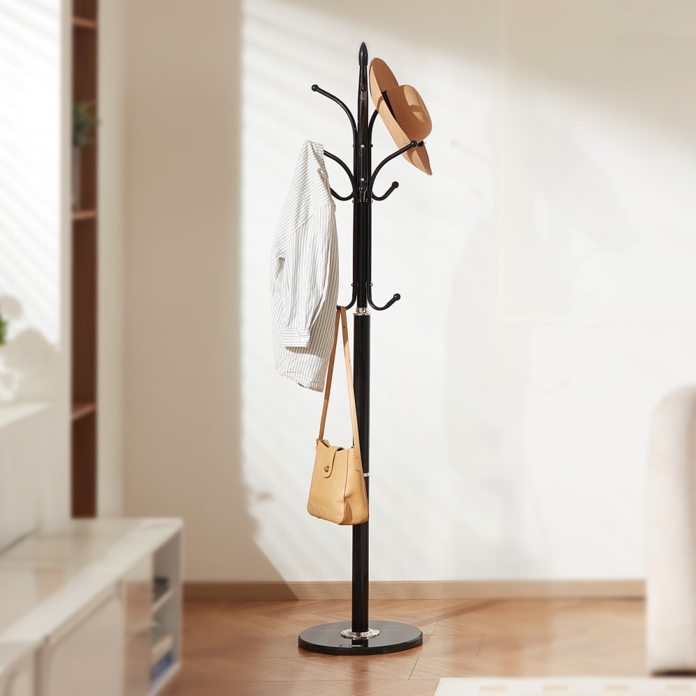 VEVOR Coat Rack Freestanding, Coats Tree Stand with Stable Marble Base & 6 Hooks, Free Standing Hall Coat Rack for Entryway, Bedroom, Office, Living Room, Modern Clothes Hanger for Coats, Hats, Bags
