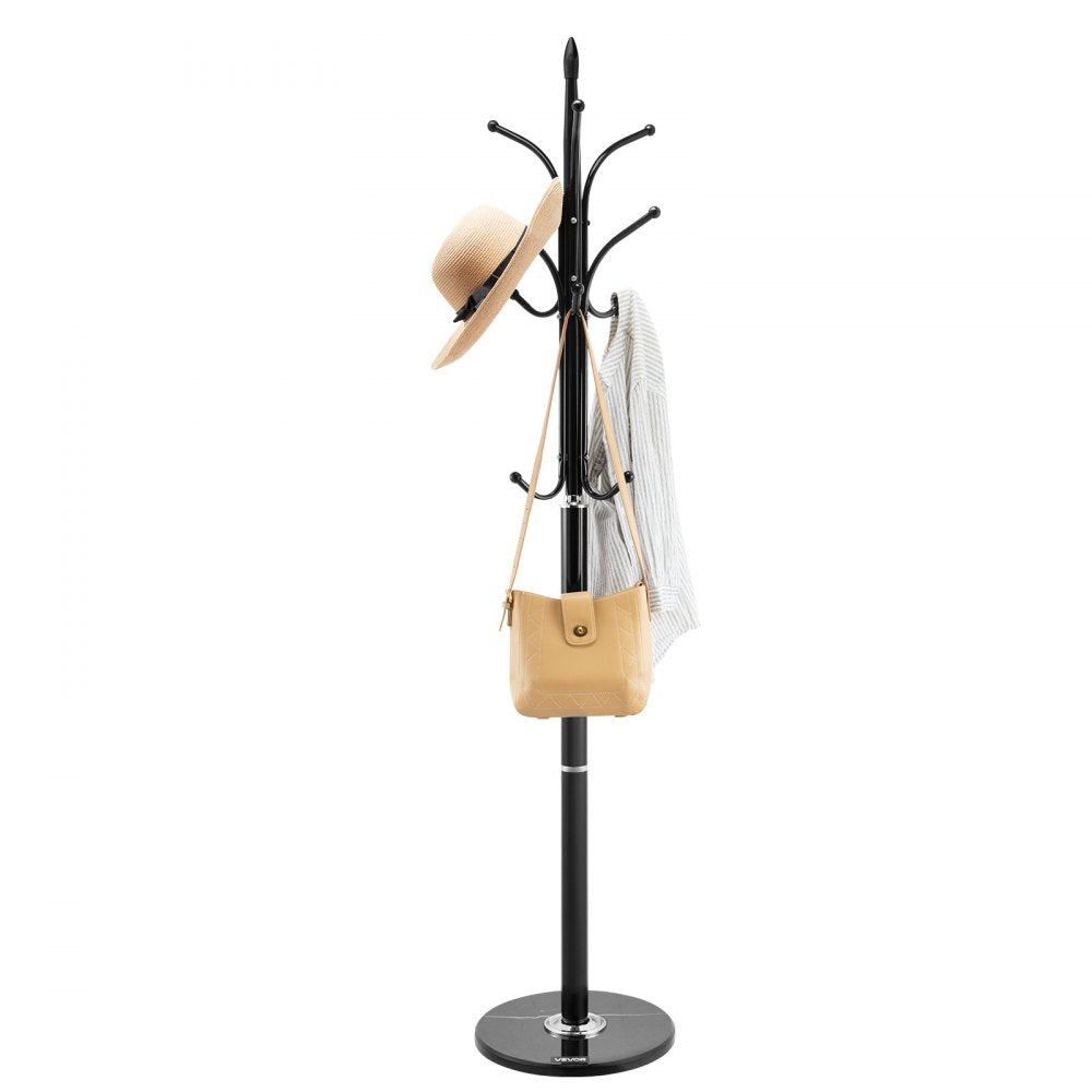 VEVOR Coat Rack Freestanding, Coats Tree Stand with Stable Marble Base & 6 Hooks, Free Standing Hall Coat Rack for Entryway, Bedroom, Office, Living Room, Modern Clothes Hanger for Coats, Hats, Bags
