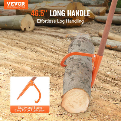 VEVOR Log Peavey, 46.5 in, Wooden Handle Log Lifter, Heavy Duty Log Roller with Max 18 in Opening, Rust-Resistant Log Jack Cant Hook, Felling Log Roller Tool for Rolling, Raising, Turning Logs