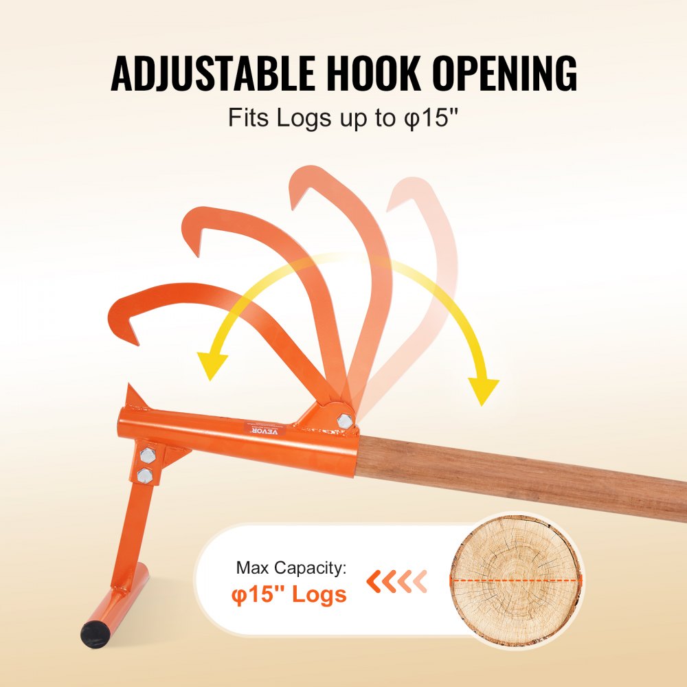 VEVOR Timberjack, 46.5 in, Heavy Duty Log Lifter with Wooden Handle, Log Roller with Adjustable Cant Hook, Logging Tools Log Jack for Logs Ups to 15" Dia, Timber Jack for Rolling Cutting Lifting Logs