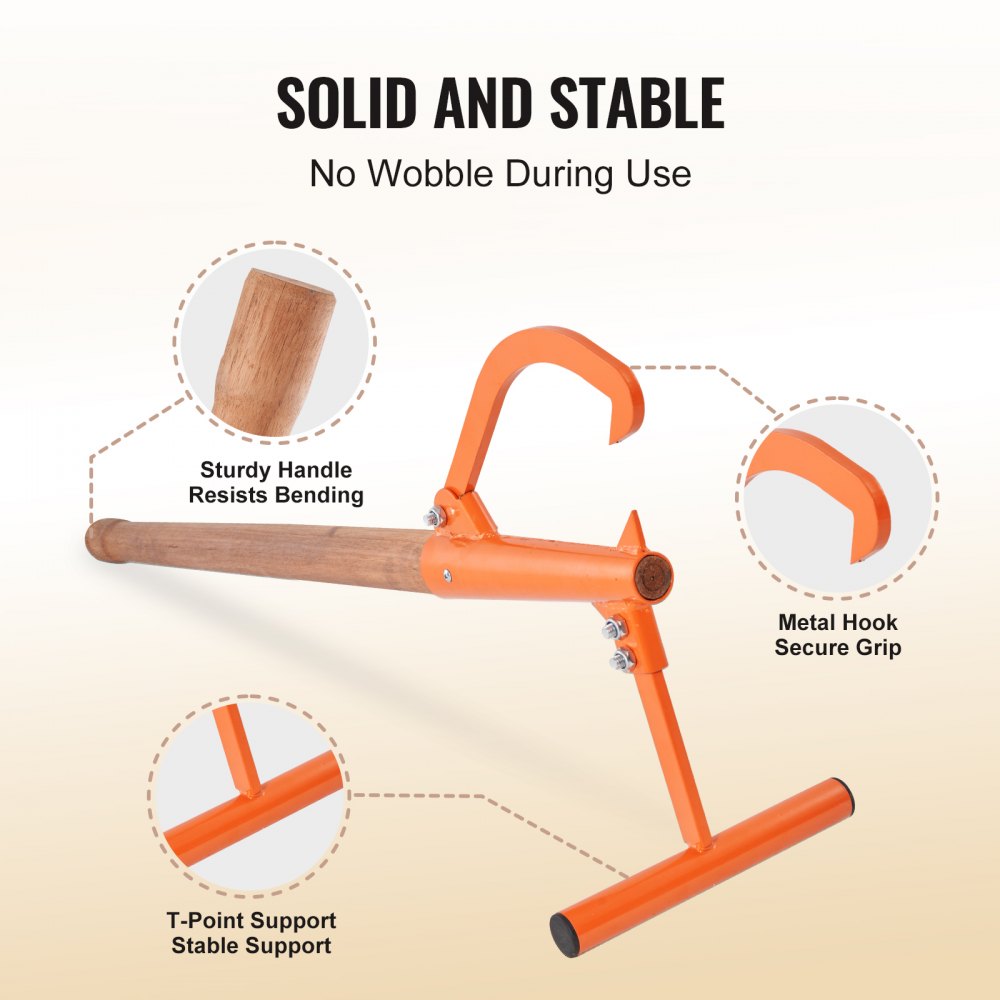 VEVOR Timberjack, 46.5 in, Heavy Duty Log Lifter with Wooden Handle, Log Roller with Adjustable Cant Hook, Logging Tools Log Jack for Logs Ups to 15" Dia, Timber Jack for Rolling Cutting Lifting Logs