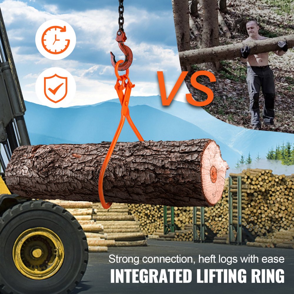 VEVOR Log Skidding Tongs, 32 inch 2 Claw Log Lifting Tongs, Heavy Duty Steel Lumber Skidding Tongs, 1543 lbs/700 kg Loading Capacity, Log Lifting, Handling, Dragging & Carrying Tool