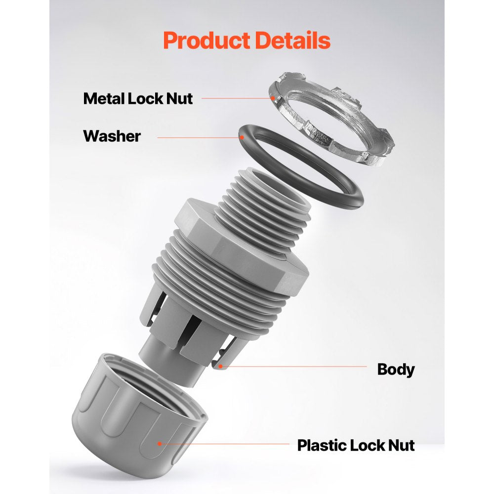 VEVOR 1/2 in 100 pcs Liquid Tight Connector Non-Metallic Conduit Fitting Connector